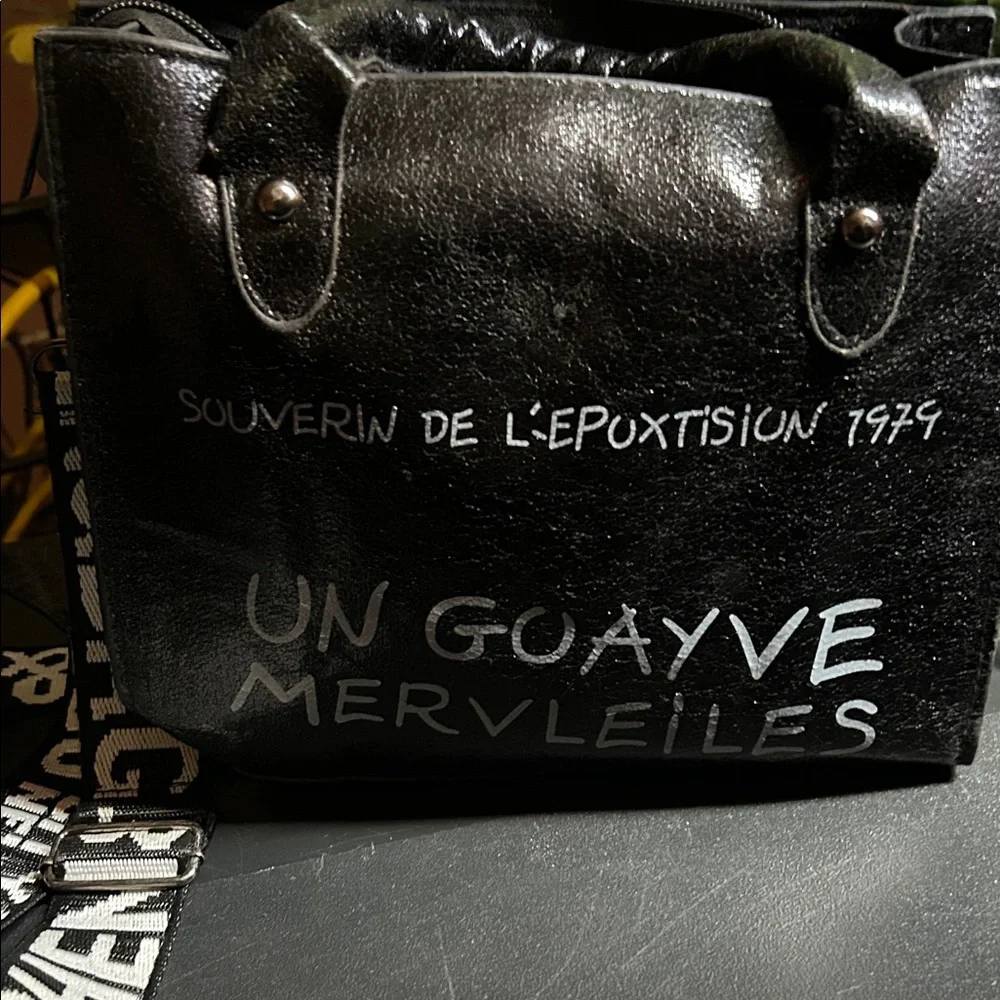 Black Vinyl Tote Bag with White Script - Picture 1 of 3